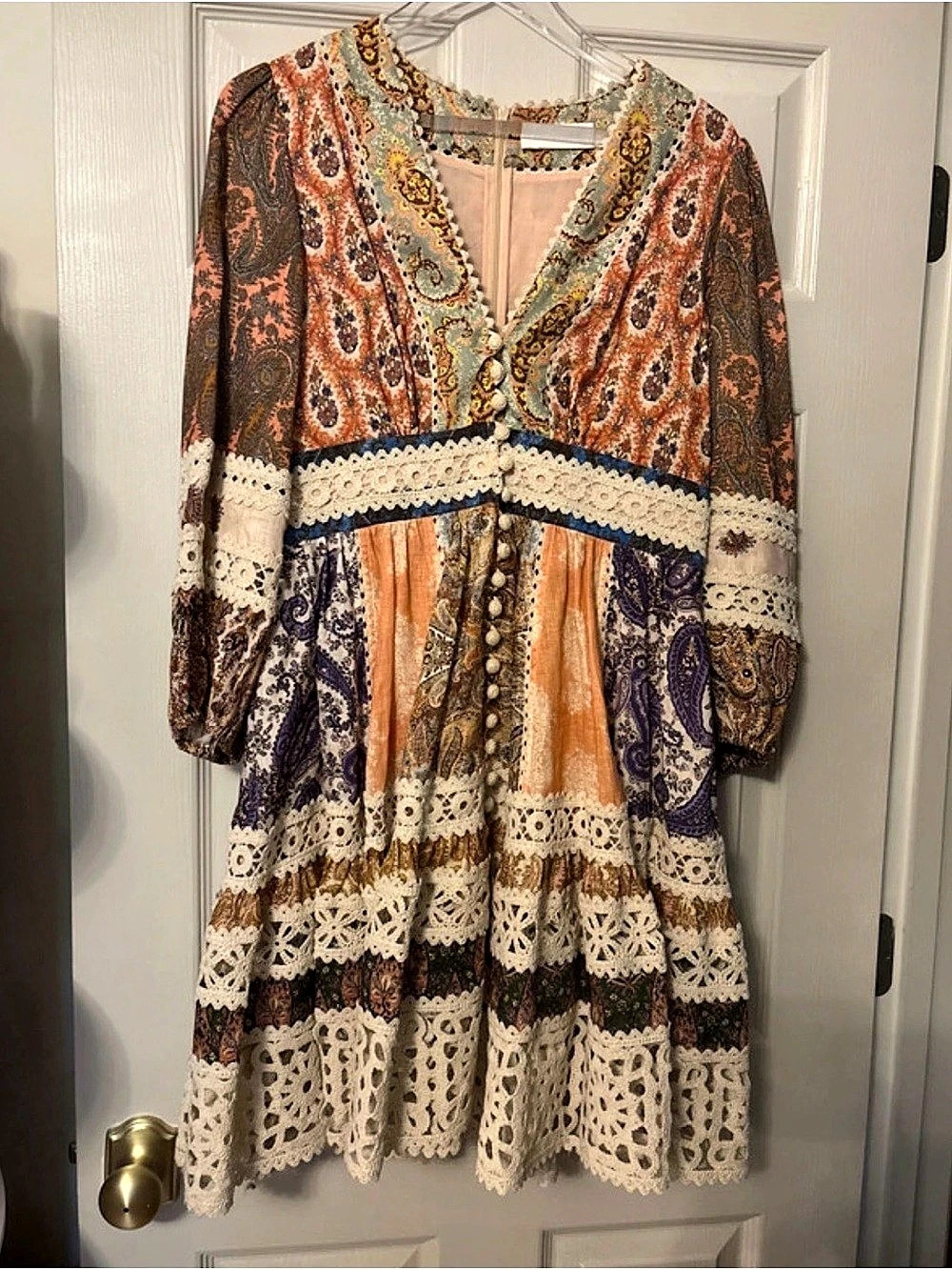 Zimmermann Devi Patchwork Paisley Linen  crochet dress size 8 10 excellent cond
